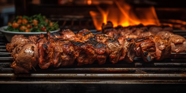 Kebabfleisch am Spieß vor dem Grill im Restaurant