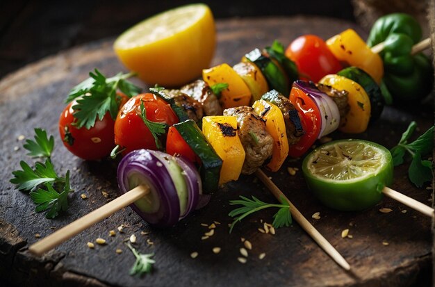 Kebabs de vegetais rústicos e ervas