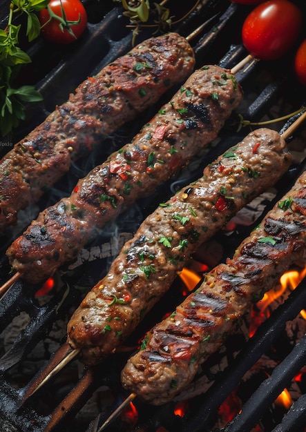 Kebabs en la parrilla concepto de comida de picnic