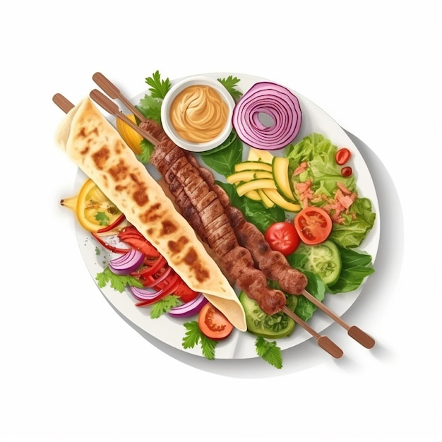 Kebabs são comida do Oriente Médio com carne de pão e IA de vegetais gerada