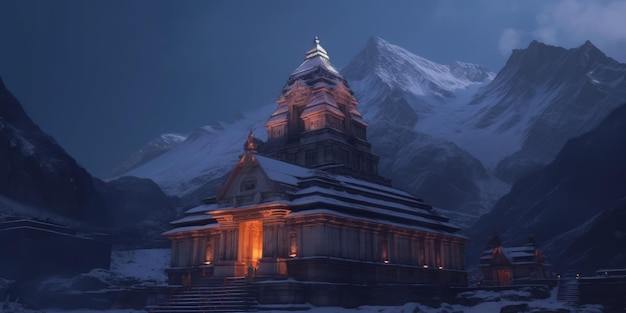 Kedarnath arquitectura hindú shiv mandir vista nocturna