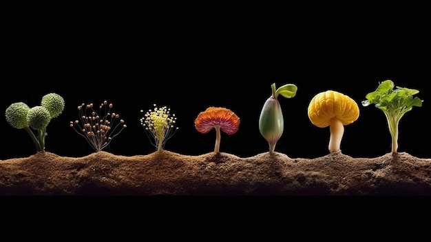 Keimung von Gemüsesamen auf der Erde in verschiedenen Jahreszeiten KI generiert