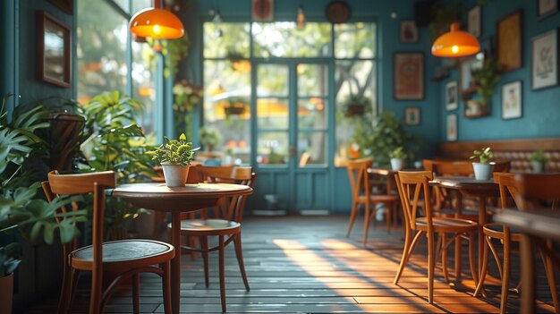 Foto keine leute leeren tisch und stühle im café