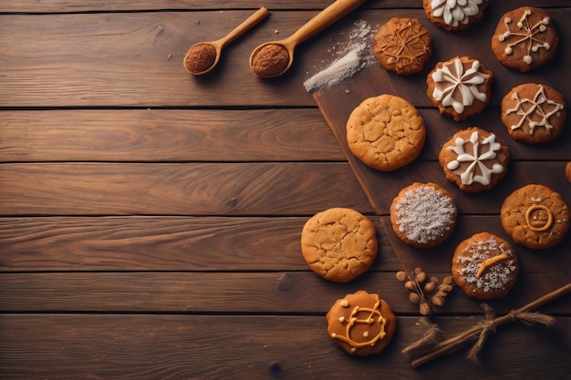 Kekse auf einem Holztisch Top view ai generative