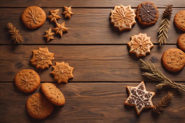 Kekse auf einem Holztisch Topview ai generative