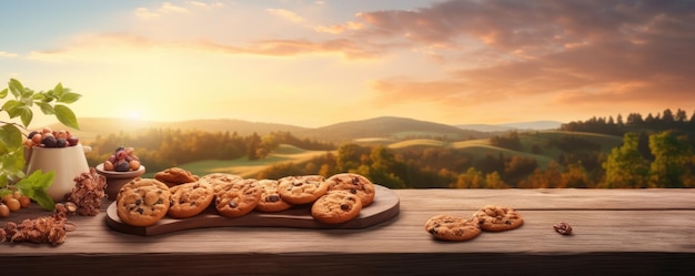 Kekse mit Walnüssen auf Holztisch, gesundes Ernährungskonzept-Panorama, generative KI