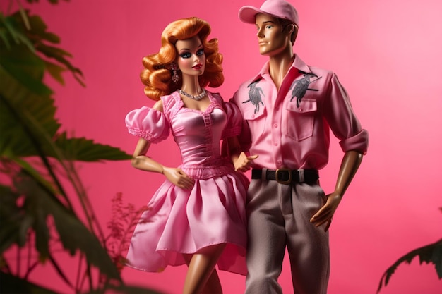 Ken und Barbie tragen rosa Outfit