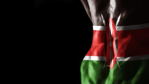 Kenia-Flagge auf Bauchmuskeln, nationales Sporttraining