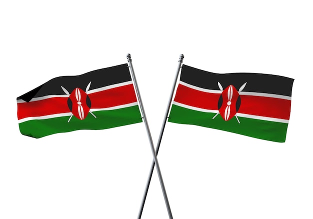 Kenia Flaggen gekreuzt isoliert auf einem weißen Hintergrund d-Rendering