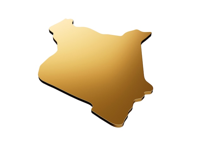 Foto kenia mapa metálico dorado aislado sobre fondo blanco ilustración 3d