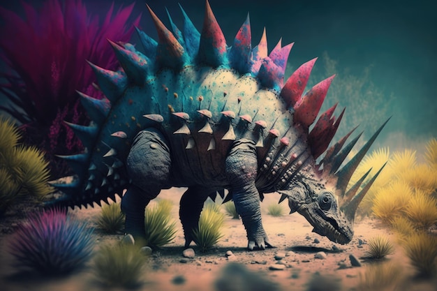 Kentrosaurus Bunter gefährlicher Dinosaurier in üppiger prähistorischer Natur von Generative AI