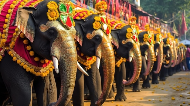 Kerala-Festival. Fröhlicher Onam-Hintergrund mit traditionellem Essen, serviert auf Bananenblättern