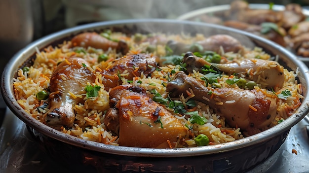 Keralastyle dum biryani, zubereitet mit Jeera Reis Gewürzen und saftigen Hühnerstücken
