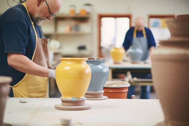 Foto keramik-künstler, die in einem studio töpfe verglasen