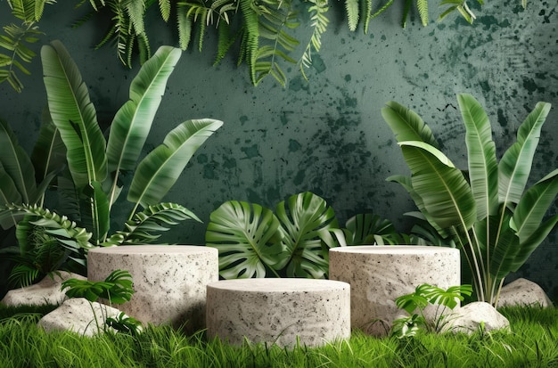 Keramik-Stein-Piedestal Rundpodium mit Natur-Umwelt-Hintergrund