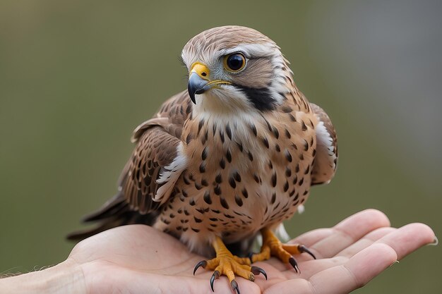 Kestrel Falco comum tinnunculus nas mãos de um veterinário