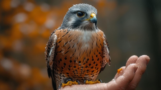 Kestrel Falco tinnunculus en una mano humana IA generativa