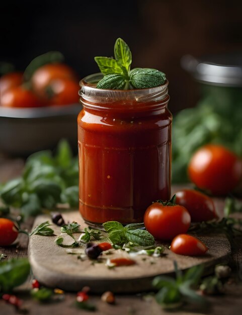 ketchup casero con especias y muchas hierbas con menta