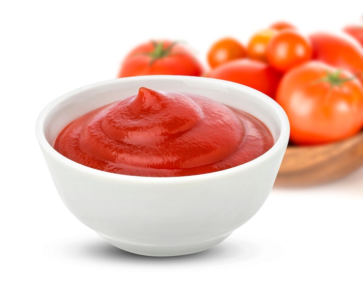 Foto ketchup em tigela em branco