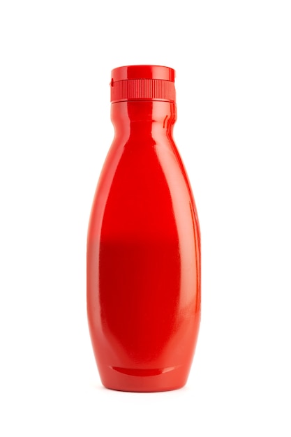 Ketchup-Soßenflasche lokalisiert auf weißem Hintergrund. Speicherplatz kopieren