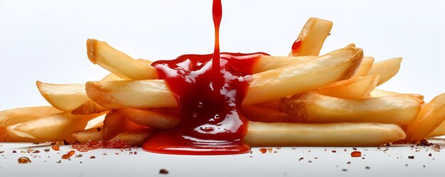 Foto ketchup tropft auf eine scheibe pommes frites weißer hintergrund hyperrealismus