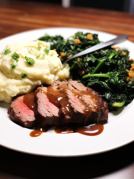 Keto Delight Prime Rib con salsa de coliflor y espinaca salada Un banquete bajo en carbohidratos