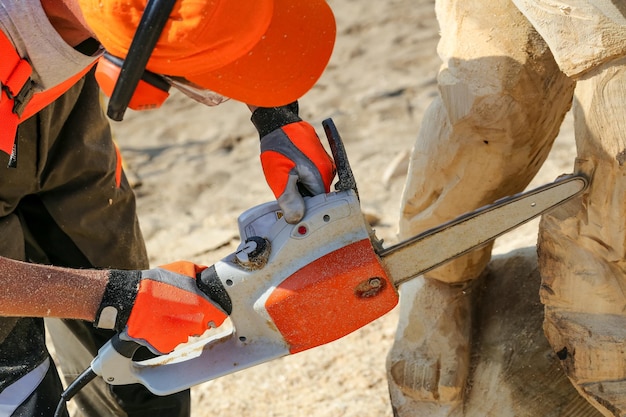 Kettensägenarbeiten an Holz Holzschnitzskulpturen Sägen von Brennholz