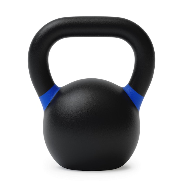 Kettlebell deportivo aislado sobre fondo blanco. Representación 3D.