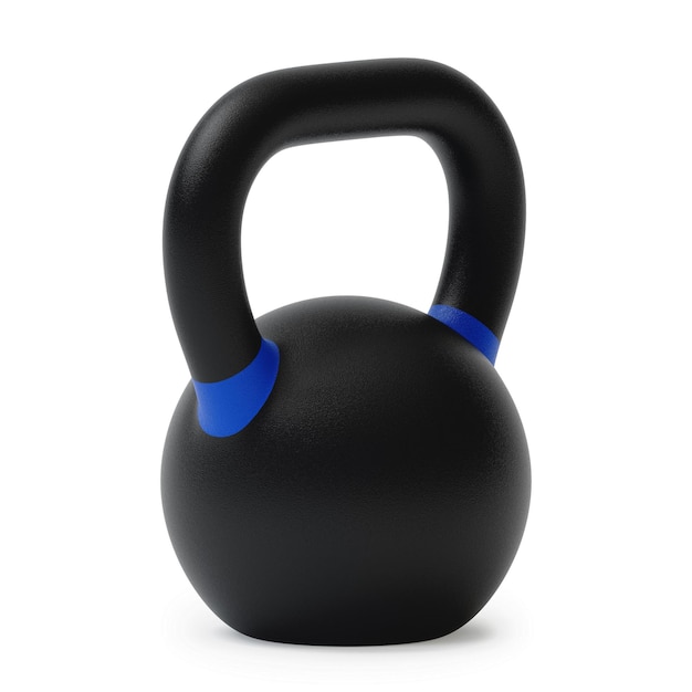 Kettlebell deportivo aislado sobre fondo blanco. Representación 3D.