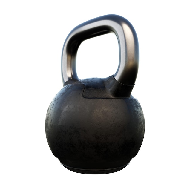 Foto kettlebell negro áspero realista aislado sobre fondo blanco concepto de ejercicio ilustración 3d