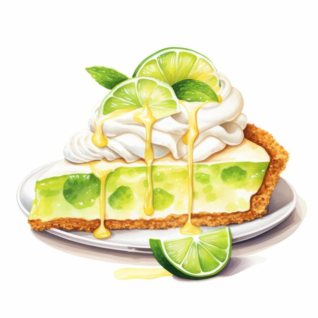 Key Lime Pie Aquarell Clipart auf weißem Hintergrund