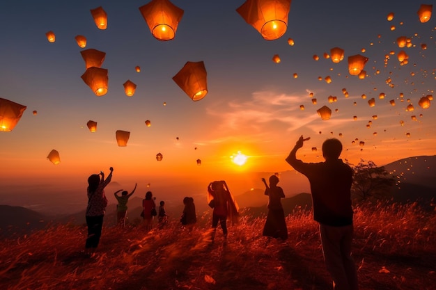 Khom Loy und Khom Fai Himmelslaternen in Thailand