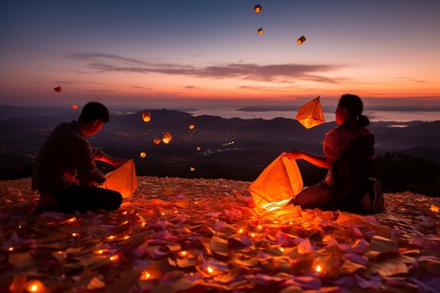 Khom Loy und Khom Fai Himmelslaternen in Thailand