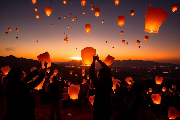 Khom Loy und Khom Fai Himmelslaternen in Thailand