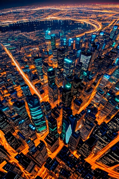 KI der bunten Nacht Stadt Wolkenkratzer Landschaft beleuchtet Umweltlicht