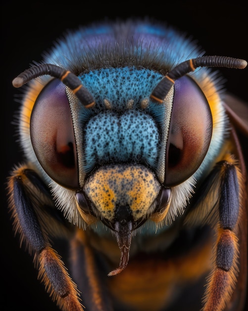 KI erstellte eine Supermakrofotografie einer Biene, auf der ihre Augen und Antennen deutlich sichtbar sind