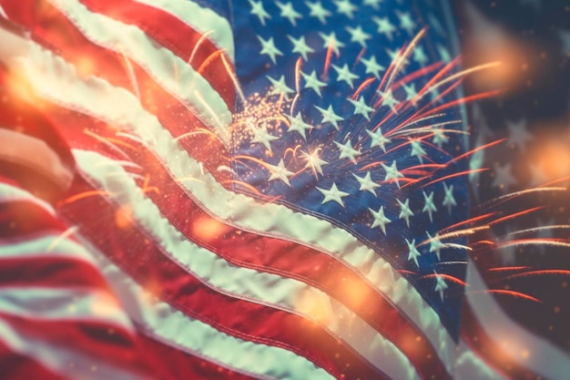 Foto ki erzeugte am unabhängigkeitstag der usa ein festliches feuerwerk auf dem hintergrund der amerikanischen flagge