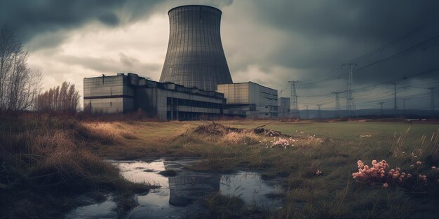 Foto ki generativ ki erzeugt atomkraftwerk stromanlage dunkle stimmung ökologie