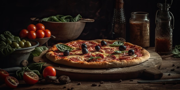 KI-generative KI-generierte fotorealistische Illustration einer leckeren italienischen Pizza