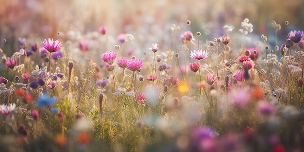 KI-generative KI-generierte Wildblumen, Frühling, Außenfeld, romantische Natur