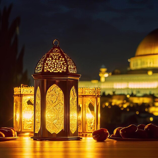 KI generiert Foto von einem traditionellen Messing-Lampen-Ramadan-Feiernsymbol.