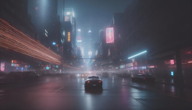 KI-generierte Cyberpunk-Stadtstraßen in der Nacht