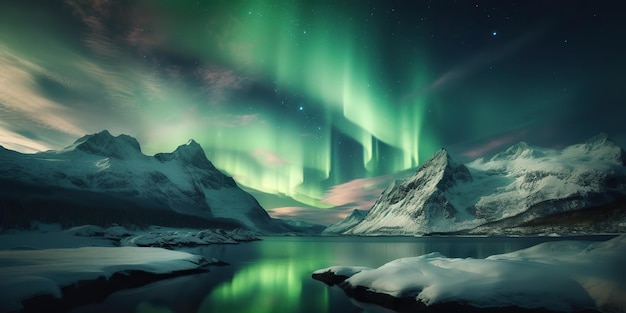 KI-generierte, fotorealistische Illustration des Nordlichts der Aurora, Adventur-Atmosphäre, KI-generativ
