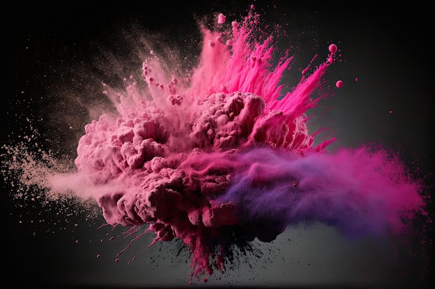 KI-generierte Illustration einer Explosion rosa und violetter Farben auf dunklem Hintergrund