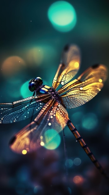 Foto ki-generierte illustration einer lebendigen nahaufnahme einer leuchtenden libelle