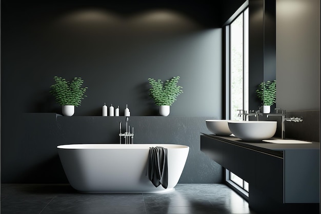 Foto ki-generierte illustration eines modernen badezimmers mit einem weißen und schwarzen farbschema