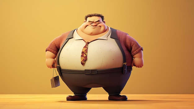 Foto ki-generierte illustration eines übergewichtigen mannes, der vor einer gelben wand steht