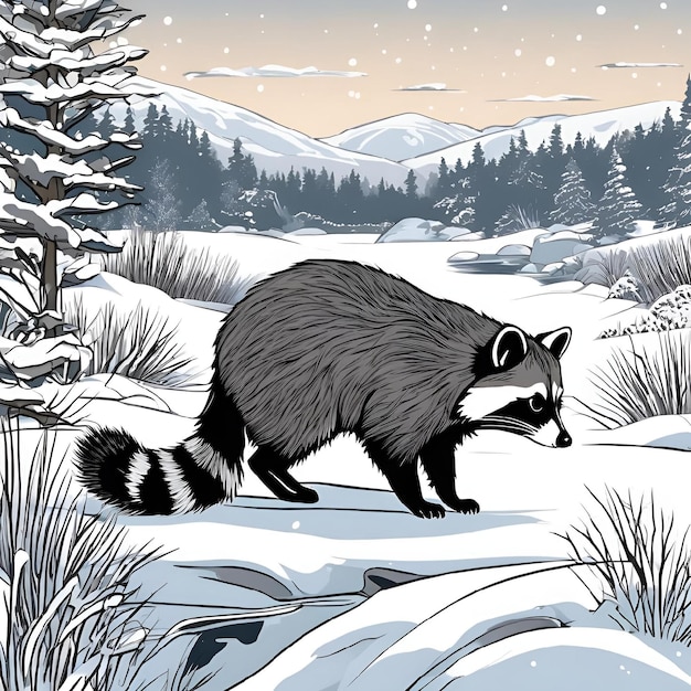 Foto ki-generierte illustration eines zeichentrickfilmsackons in einem wunderschönen winterwald