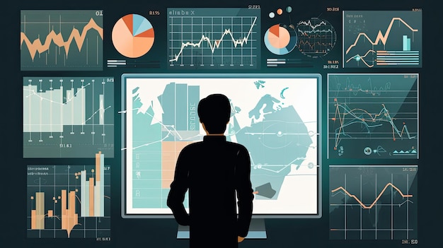 KI-generierte Illustration Händler, der Analysen und Handel durchführt