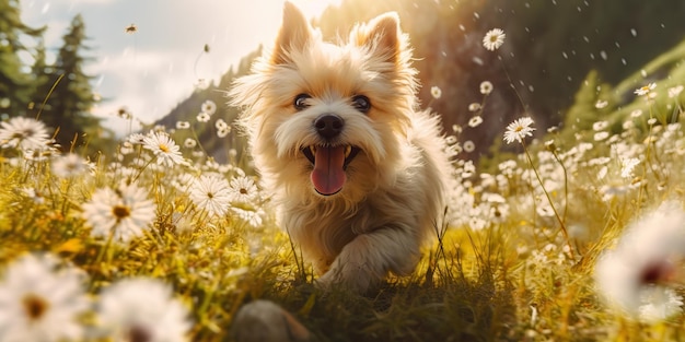 KI generierte KI generativ Outdoor Natur Feld Wiese Haustier Tier glückliches Lächeln Hund